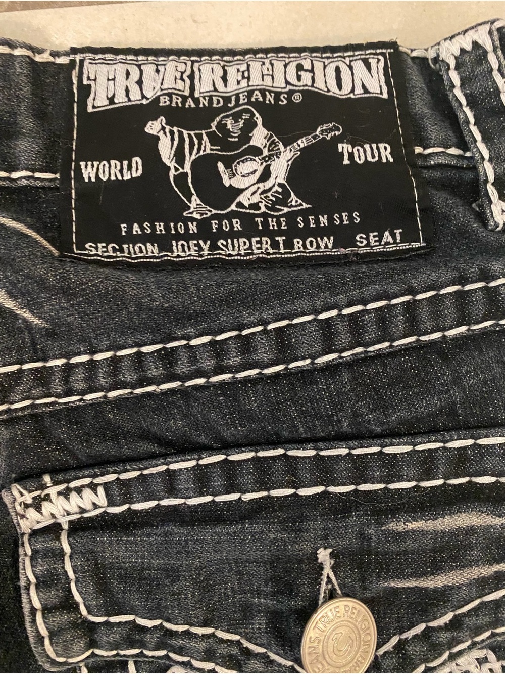 Unisex Vintage True Religion Joey Super T Jeans Dark Wash Contrast Stitch Sz 32 - Picture 2 of 5